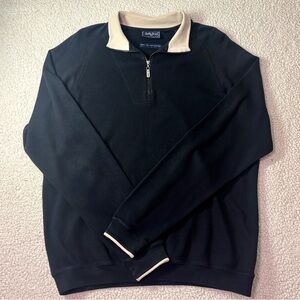 Bobby Jones Players Pima Cotton 1/4 Zip Pullover Black Beige Collar Men’s L